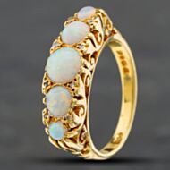 Pre-Owned Vintage 18ct Yellow Gold Opal & Single Cut Diamond Graduated Dress Ring 41481328