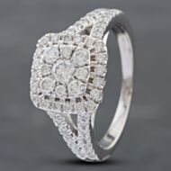 Pre-Owned 9ct White Gold Diamond Three Tier Cushion Cluster Ring 41481365