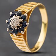 Pre-Owned 18ct Yellow Gold Sapphire & Diamond Flower Bark Textured Cluster Ring 41481422