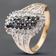 Pre-Owned 9ct Yellow Gold Sapphire & Baguette & Brilliant Cut Diamond Cluster Ring 41481562