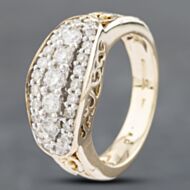 Pre-Owned 9ct Yellow Gold Brilliant Cut Diamond Open Hearts Shoulder Three Row Ring 41481622