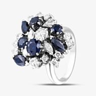 Pre-Owned 9ct White Gold Sapphire & Diamond Large Multi-Stone Cluster Ring 41481761