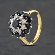 Pre-Owned 18ct Yellow Gold Sapphire & Brilliant Cut Diamond Round Cluster Ring 41481764