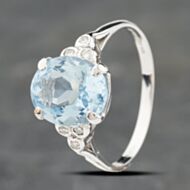 Pre-Owned 18ct White Gold Aquamarine & Brilliant Cut Diamond Oval Cluster Ring 41481780