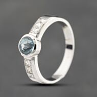 Pre-Owned 14ct White Gold Aquamarine & Princess Cut Diamond Seven Stone Ring 41481781