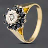 Pre-Owned Vintage 18ct Yellow Gold Sapphire & Brilliant Cut Diamond Round Cluster Ring 41481815