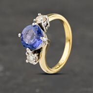 Pre-Owned 18ct Yellow Gold Tanzanite & 0.30ct Diamond Three Stone Ring 41482029