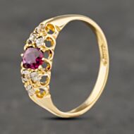 Pre-Owned Vintage Yellow Gold Ruby & 0.20ct Diamond Dress Ring 41482037