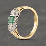 Pre-Owned Vintage Yellow Gold Emerald & 0.40ct Diamond Three Stone Ring 41482039