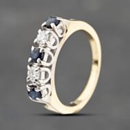 Pre-Owned 9ct Yellow Gold Sapphire & 0.20ct Brilliant Cut Diamond Five Stone Ring 41482061
