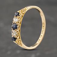 Pre-Owned Vintage 18ct Yellow Gold Sapphire & 0.15ct Diamond Graduated Five Stone Ring 41482062