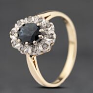 Pre-Owned 18ct Two Colour Gold Sapphire & 0.10ct Diamond Oval Cluster Ring 41482065