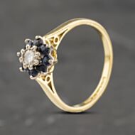Pre-Owned 18ct Yellow Gold Sapphire & 0.12ct Brilliant Cut Diamond Round Cluster Ring 41482068