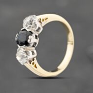 Pre-Owned Vintage Yellow Gold Sapphire & 0.77ct Diamond Three Stone Ring 41482070