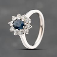Pre-Owned 18ct White Gold Sapphire & 0.50ct Brilliant Cut Diamond Oval Cluster Ring 41482071