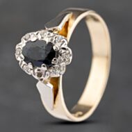 Pre-Owned Vintage 18ct Yellow Gold Sapphire & 0.04ct Diamond Oval Cluster Ring 41482074