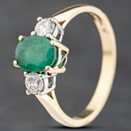 Pre-Owned 18ct Yellow Gold Emerald & 0.35ct Brilliant Cut Diamond Three Stone Ring 41482075