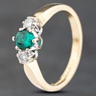 Pre-Owned 18ct Yellow Gold Emerald & 0.08ct Brilliant Cut Diamond Three Stone Ring 41482076