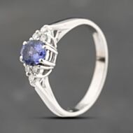 Pre-Owned 18ct White Gold Tanzanite & 0.15ct Brilliant Cut Diamond Cluster Ring 41482079