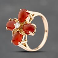Pre-Owned 9ct Yellow Gold Carnelian & 0.10ct Brilliant Cut Diamond Dress Ring 41482082