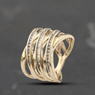 Pre-Owned 9ct Yellow Gold 0.40ct Diamond 3 Row Openwork Band Ring 41482097