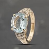 Pre-Owned 14ct Yellow Gold Blue Topaz & 0.12ct Diamond Shoulders Oval Dress Ring 41482100