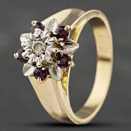 Pre-Owned Vintage 18ct Yellow Gold Ruby & 0.05ct Diamond Cluster Ring 41482103