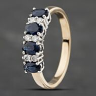 Pre-Owned 14ct Yellow Gold Sapphire & Diamond Oval Half Eternity Ring 41482106