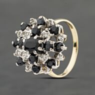 Pre-Owned 9ct Yellow Gold Sapphire & 0.06ct Diamond Large Cluster Ring 41482108