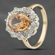 Pre-Owned Yellow Gold Golden Yellow Topaz & 0.60ct Diamond Oval Cluster Ring 41482111