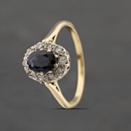 Pre-Owned 18ct Yellow Gold Sapphire & 0.30ct Diamond Oval Cluster Ring 41482119