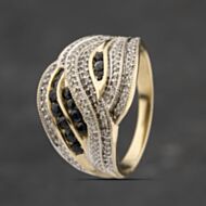 Pre-Owned 9ct Yellow Gold Sapphire & Diamond Wave Design Crossover Ring 41482125