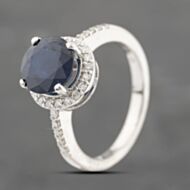 Pre-Owned 18ct White Gold Certificated 2.00-2.10ct Sapphire & 0.30ct Diamond Cluster Ring 41482178