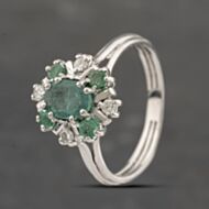 Pre-Owned 9ct Yellow Gold Emerald & 0.16ct Brilliant Cut Diamond Oval Cluster Ring 41482205