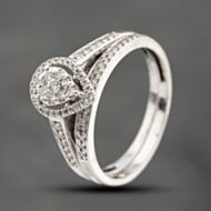 Pre-Owned 9ct White Gold 0.40ct Diamond Pear Shaped Halo Cluster Bridal Ring Set 41482211