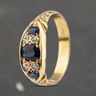 Pre-Owned Vintage Yellow Gold Sapphire & Diamond Seven Stone Ring 41482214