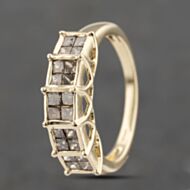 Pre-Owned 9ct Yellow Gold 1.00ct Princess Cut Cognac Diamond Tiered Dress Ring 41482231