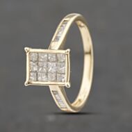 Pre-Owned 9ct Yellow Gold 0.75ct Princess Cut Diamond Oblong Cluster Ring 41482232