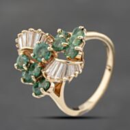 Pre-Owned 9ct Yellow Gold Emerald & 0.50ct Baguette Cut Diamond Cocktail Ring 41482239