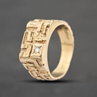 Pre-Owned 9ct Yellow Gold 0.05ct Brilliant Cut Diamond Bark Effect Oblong Signet Ring 41482248
