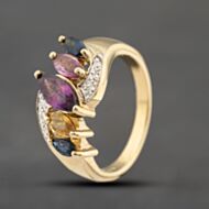 Pre-Owned 9ct Yellow Gold Multi Coloured Sapphire & Diamond Five Stone Ring 41482250