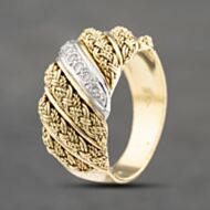 Pre-Owned 9ct Yellow Gold 0.10ct Brilliant Cut Diamond Domed Rope Design Dress Ring 41482254