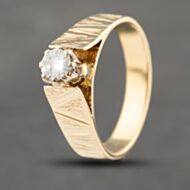 Pre-Owned Vintage Yellow Gold 0.35ct Brilliant Cut Diamond Bark Effect Shoulders Solitaire Ring 41482262