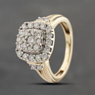 Pre-Owned 9ct Yellow Gold Diamond Square Cluster Ring 41482295