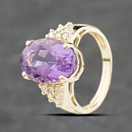 Pre-Owned 9ct Yellow Gold Amethyst & Diamond Dress Ring 41482324