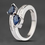 Pre-Owned 18ct White Gold Sapphire & 0.33ct Baguette Cut Diamond Crossover Dress Ring 41482335