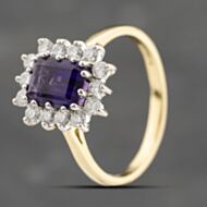 Pre-Owned 18ct Yellow Gold Amethyst & Diamond Oblong Cluster Ring 41482346