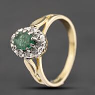 Pre-Owned Vintage Yellow Gold Emerald & 0.10ct Diamond Cluster Ring 41482369