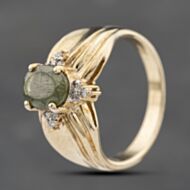 Pre-Owned 9ct Yellow Gold Peridot & Diamond Engraved Shoulders Cluster Ring 41482389