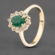 Pre-Owned 18ct Yellow Gold Emerald & Brilliant Cut Diamond Oval Cluster Ring 41482410